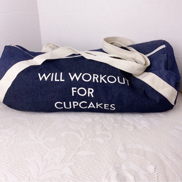 Denim GYM Bag Will Workout for Cupcakes FabFitFun WorkOut Duffle - Picture 2 of 8